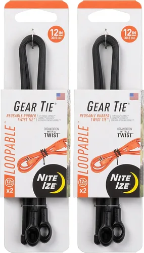 Miniatura 12 de Nite IZE Gear Tie Loopable, el original lazo de goma reutilizable con lazo integrado resistente, 12 pulgadas, negro, paquete de 2, fabricado