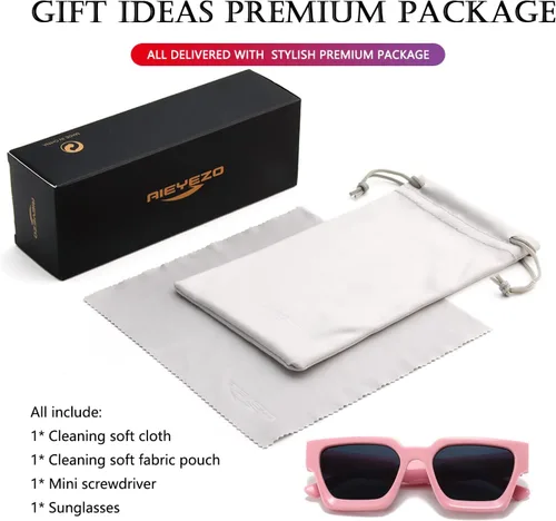 Miniatura 30 de AIEYEZO Gafas de sol cuadradas para mujeres y hombres, gafas de sol cuadradas con montura gruesa, estilo de diseñador simple