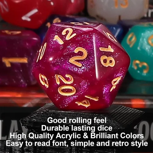 Miniatura 7 de QMay Juego de dados DND 10x7 (70 piezas) Dados poliédricos para mazmorras y dragones D&D RPG MTG Juegos de rol con 1 bolsa con cordón