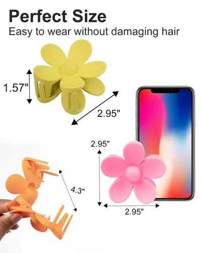 Miniatura 3 de 6 pinzas para el cabello de flores, pinzas grandes para cabello grueso, mate, antideslizantes, de sujeción fuerte, lindas pinzas de margarita