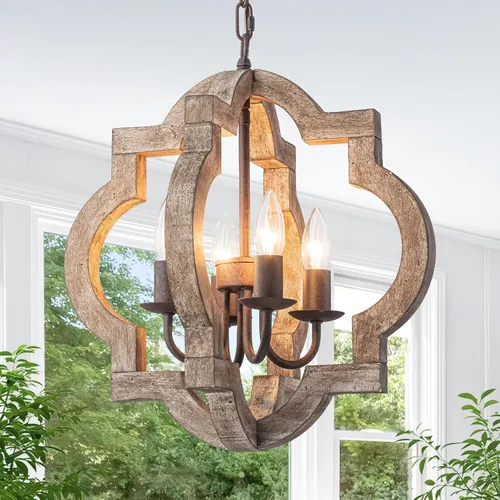 Miniatura 14 de Luces colgantes modernas de madera de granja de 9.84 pulgadas, orbe de isla de cocina, roble blanco envejecido, lámpara colgante de techo rústica