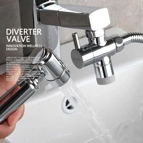 Miniatura 4 de Tecmolog Válvula desviadora de grifo con aireador de 2 flujos de latón divisor de grifo de cocina a manguera adaptador M22 x M24, cromo, SBA021D