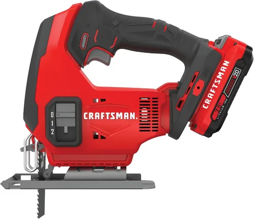 Miniatura 13 de CRAFTSMAN Kit de sierra caladora inalámbrica V20, 3 ajustes orbitales, hasta 2,500 SPM, batería y cargador incluidos (CMCS600D1)