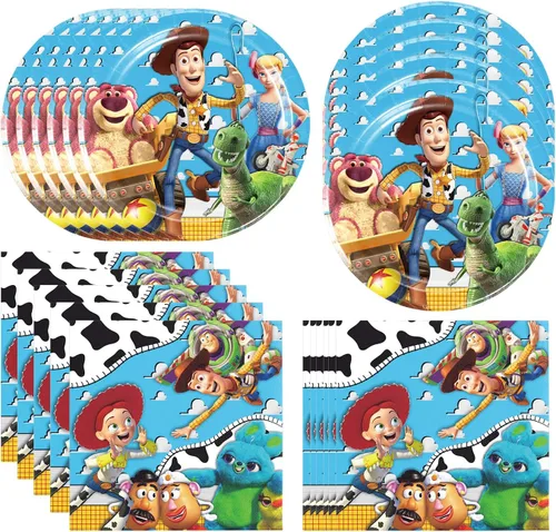 STONEMUSLE - 40 piezas de suministros de fiesta de Toy Storys incluyen 20 platos, 20 servilletas para decoración de fiesta de cumpleaños de Toy