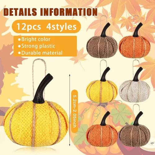 Miniatura 3 de Kajaia 12 piezas de mini adornos colgantes de calabaza de otoño de Acción de Gracias para árbol de 2.05 pulgadas, tela de arpillera, calabaza