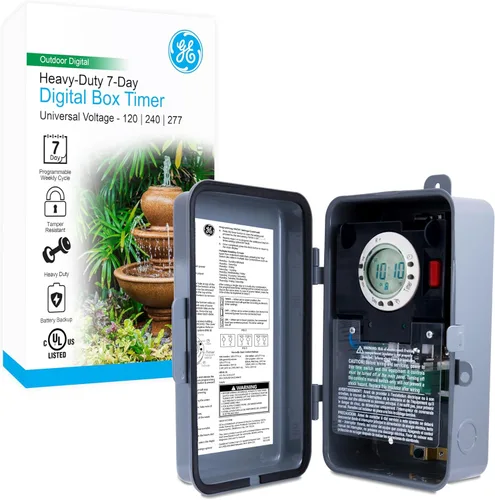 GE Interruptor temporizador digital de piscina de 7 días, capacidad de carga de 2 HP 40 A, clasificación NEMA 3R para exteriores, reemplazo de