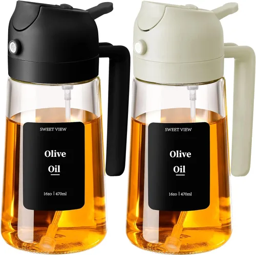 Miniatura 11 de SWEET VIEW 2 piezas Pulverizador de aceite de oliva para cocinar, botella de vidrio de 470 ml 2 en 1 para rociar y verter para cocina, freidora