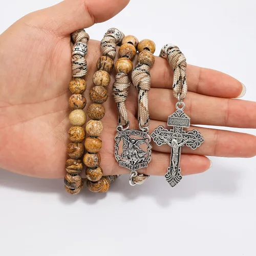 Miniatura 35 de Nazareth Store Rosario de cuerda de paracaídas de San Miguel, collar de rosario resistente y rosario de una década, cuentas de piedra natural