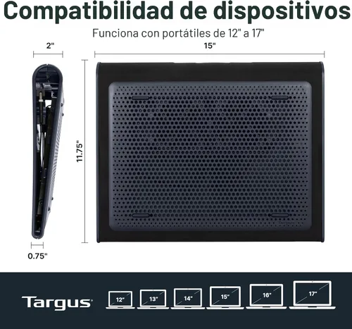 Miniatura 5 de Targus Alfombrilla de Enfriamiento para Regazo con Doble Ventilador de 17 Pulgadas - Almohadilla de Enfriamiento de Neopreno Suave para Laptop