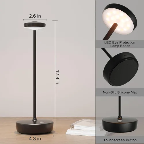 Miniatura 2 de Lámpara de mesa LED recargable inalámbrica, lámpara de mesa de 5000 mAh con tacto para exterior, lámpara de mesa portátil con batería, con función