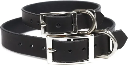 Miniatura 4 de Collar de perro de cuero con brida personalizado hecho a mano, nombre de mascota grabado, herrajes en tono níquel/plateado (negro)