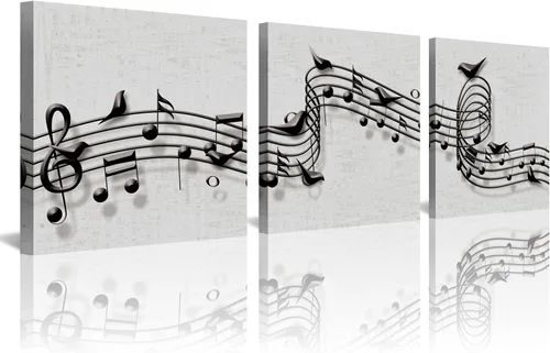Miniatura 14 de 3 piezas de lienzo musical para pared, impresiones de notas musicales abstractas, coloridas ilustraciones de ondas sonoras, claves agudas