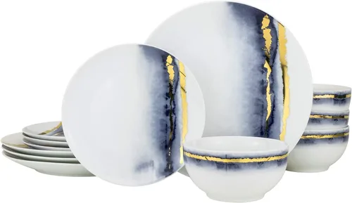 Royalty Porcelain - Juego de vajilla de porcelana (12 piezas, azul azuli), porcelana de hueso
