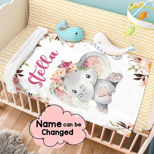 Miniatura 3 de J&SBGFT Manta personalizada para bebé niña, manta de recepción de elefante, regalo personalizado para bebé, esenciales para recién nacidos, 30 x 40