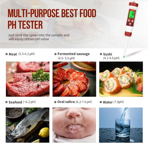 Miniatura 6 de Medidor de pH para alimentos Medidor de pH digital para fermentación Salsa picante Enlatado Punta de lanza Probador de alimentos pH Sonda
