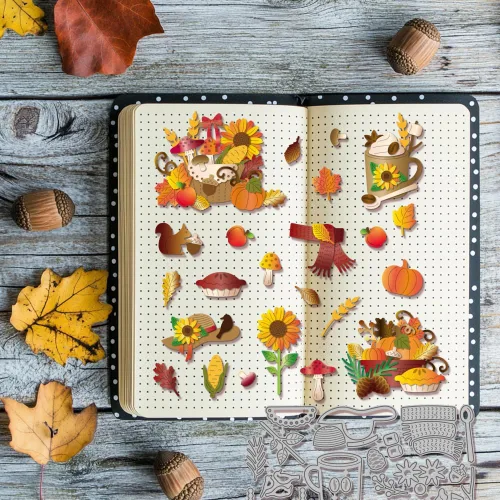 Miniatura 4 de GLOBLELAND Troqueles de corte de cesta de calabaza de otoño, hojas de otoño de metal, troquelados, plantillas de estampado de corte de saludo