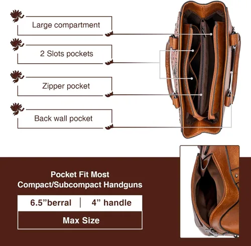 Miniatura 4 de Bolso de mano para mujer, bolso grande del oeste, bolso de hombro con asa superior, estilo vintage en relieve, tachuelas