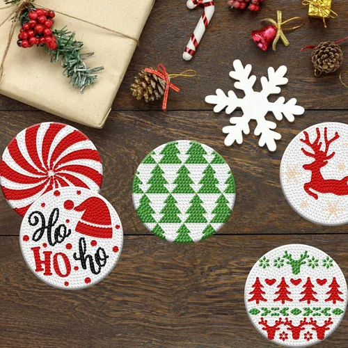 Miniatura 3 de Denylo pro 8 Piezas Kits de Posavasos de Arte de Diamantes de Navidad con Soporte DIY Posavasos de Arte de Diamantes de Navidad para Adultos