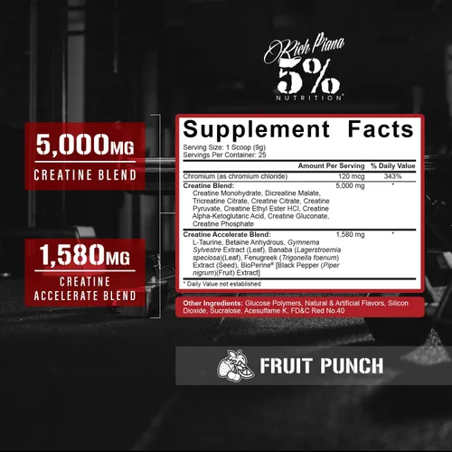 Miniatura 2 de 5% Nutrition CreaTEN Creatine Complex + Accelerators Creatina en polvo saborizada para ganancia muscular Máxima potencia, fuerza, resistencia