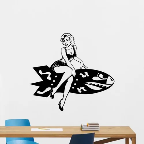 Pin Up Girl on Bomb Calcomanía de vinilo para pared, letrero retro Pinup Girl Decoración de pared, póster militar, arte de pared, mural, impresión