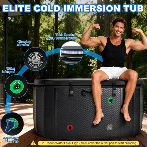 Miniatura 4 de Bañera de inmersión fría, 142 galones, 1 caballo de fuerza, bañera de hielo resistente para atletas con calor y frío, enfriador inflable portátil