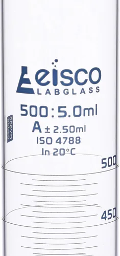 Miniatura 2 de Cilindro graduado, 16.9 fl oz - Tolerancia Clase A ± 0.1 fl oz - Base hexagonal - Graduaciones azules - Vidrio de borosilicato 3.3 - Eisco Labs