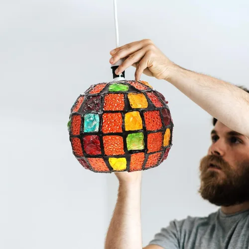 Miniatura 5 de OSALADI Pantalla pequeña de vitral colgante para lámpara de techo cubierta de luz turca lámpara colgante lámpara globo accesorios dormitorio Como se