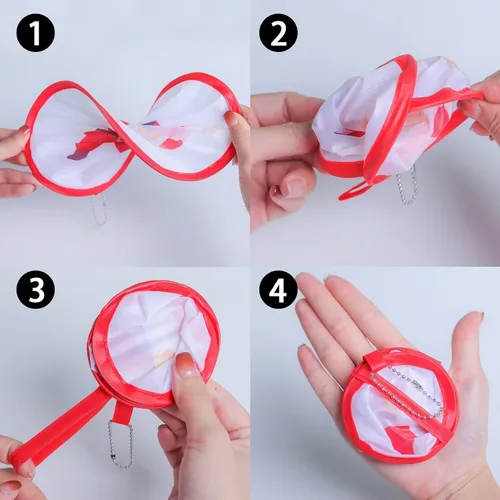 Miniatura 4 de 4 abanicos de mano plegables de pintura floral rosa, ventiladores compactos para mujeres, ventilador de mano plegable para conciertos, viajes