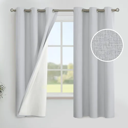 Miniatura 78 de YoungsTex - Cortinas de lino beige 100% opacas para dormitorio de 63 pulgadas de largo, cortinas cortas con aislamiento térmico y ojales