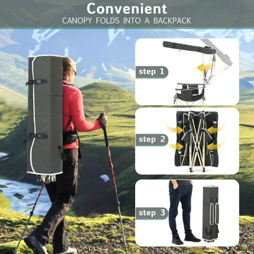 Miniatura 4 de Silla de camping con toldo, sillas deportivas para adultos, silla de toldo con reposapiés extraíble, silla de pesca en hielo con portavasos