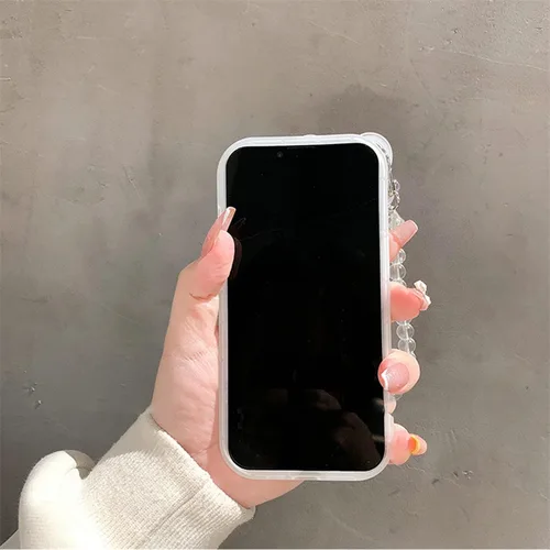 Miniatura 8 de Funda compatible con iPhone 8 Plus, bonito protector de cámara con diseño de oso de flores transparentes con bonita correa y cadena para niñas