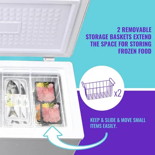 Miniatura 6 de DEMULLER Congelador de pecho, pequeña máquina de congelación profunda blanca de 4.0 pies cúbicos, compacta con puerta superior abatible y panel