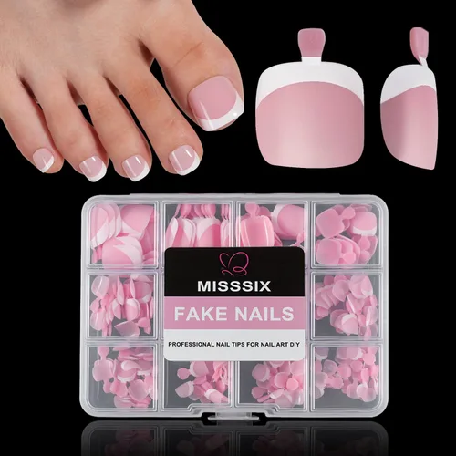 Miniatura 31 de Misssix Puntas de uñas de gel francesas negras, 240 piezas de puntas francesas de uñas postizas largas cuadradas, no es necesario limar, puntas 3