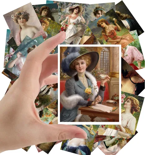 Miniatura 18 de Calcomanías grandes (24 piezas de 2.5 x 3.5 pulgadas), hermosas damas en vestido de seda, retratos victorianos, pintura de museo antiguo, póster
