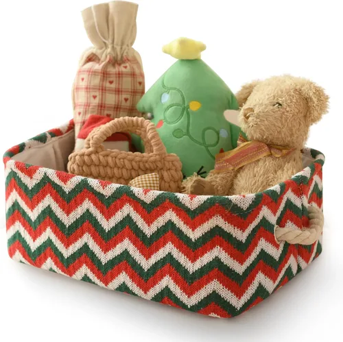 Caja de almacenamiento para adornos de Navidad de INough, organizador de decoración festiva, tejida con hilo grueso, cesta de Navidad para niños,