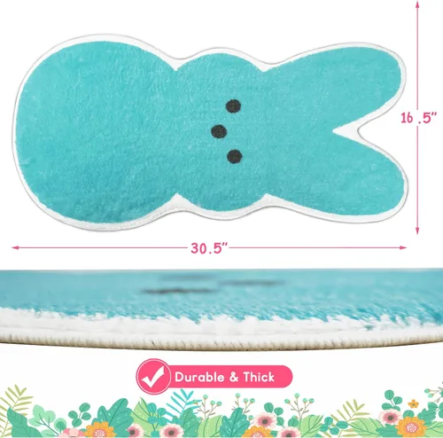 Miniatura 2 de Tapete de baño de Pascua de conejo, conejo azul, 30.9 x 16 pulgadas, suave, antideslizante, lavable a máquina, absorbente, estilo clásico, unisex