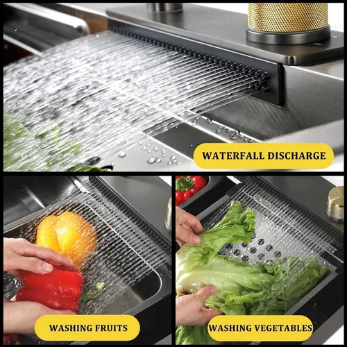Miniatura 5 de Fregadero de cocina nano negro 304 de acero inoxidable 304, fregadero multiusos de preparación de barra de un solo tazón con grifo y montaje
