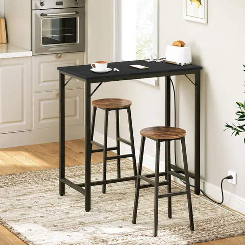Miniatura 5 de HOOBRO Mesa de bar con estación de carga, mesa de pub rectangular, mesa de café alta, mesa de bar de altura de mostrador, mesa de comedor estrecha