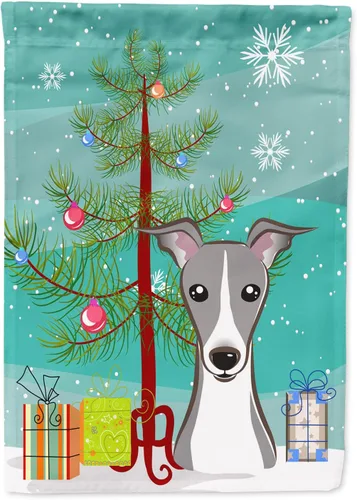 Miniatura 66 de Caroline's Treasures BB1622CHF - Bandera de casa Shih Tzu con árbol de Navidad y gris plateado para porche, grande, para colgar en la pared