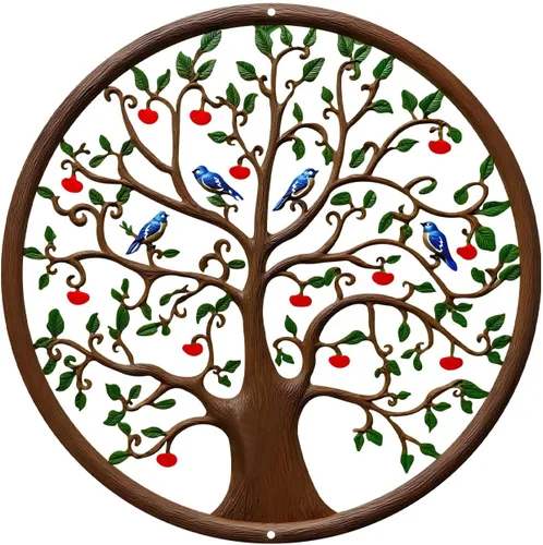 Miniatura 12 de ESTART Adorno de pared de 28 cm con diseño de árbol de la vida, escultura colgante de metal, placa familiar, decorativa para balcón, porche