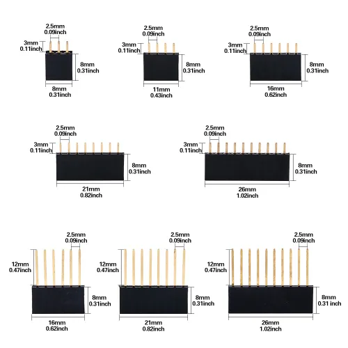 Miniatura 2 de Glarks Kit surtido de conectores de clavijas macho y hembra de 0.094 pulgadas, 100 protectores apilables y 12 cabezales de placa PCB separables