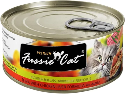 Miniatura 10 de Fussie Cat Comida húmeda prémium de atún y gambas en Aspic sin granos para gatos, 2.82 onzas, caja de 24