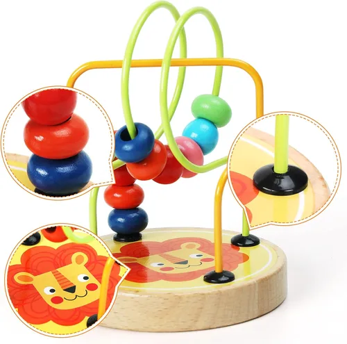 Miniatura 3 de Juguete de laberinto de cuentas para niños pequeños, montaña rusa colorida de madera, juguetes educativos circulares, juguetes de aprendizaje