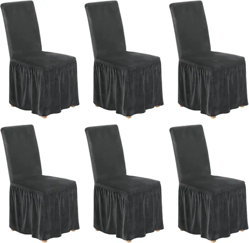 Miniatura 28 de NICEEC Fundas de silla de elastano para sillas de comedor, juego de 6 fundas de sillas de comedor extraíbles con falda, fundas de silla de comedor