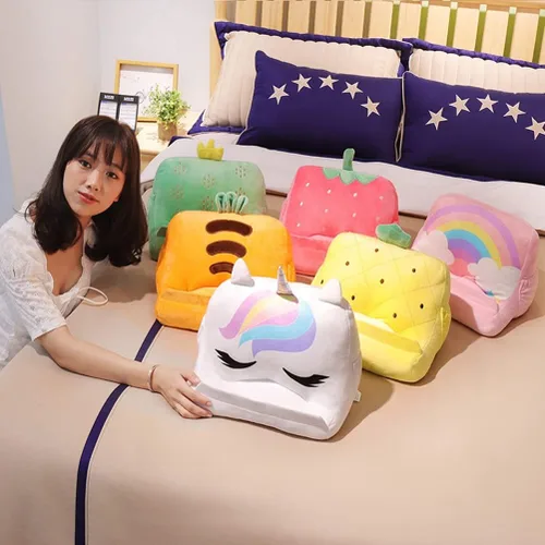 Miniatura 5 de Dpofirs Soporte de almohada para tableta, soporte de tableta de felpa suave con bolsillos de almacenamiento para niños, compatible con almohadillas