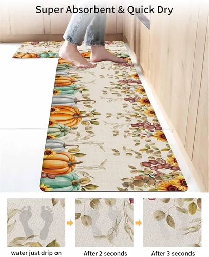 Miniatura 4 de Tapete de baño de eucalipto y calabaza para bañera, antideslizante, de secado rápido y absorbente, de tierra de diatomeas, para ducha, fregadero
