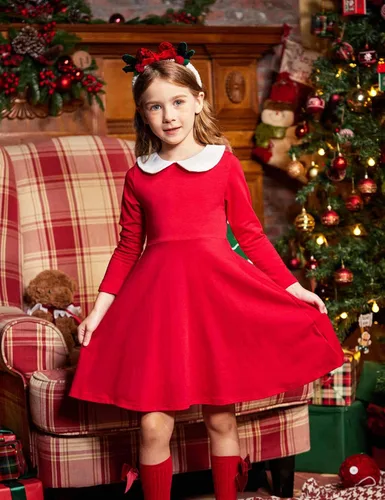 Miniatura 8 de Arshiner Vestido de manga larga para niñas, casual, vintage, con cuello de Peter Pan, vestido de fiesta con vuelo, de 3 a 14 años