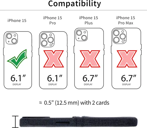 Miniatura 2 de Dockem Funda para tarjetas para iPhone 15 con placa de metal integrada para montaje magnético y 2 bolsillos para tarjetas: Cartera Luxe M2, piel