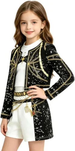 Miniatura 3 de Vestido con detalle de cadena brillante para niñas, traje de rendimiento inspirado en la moda K-pop para niñas