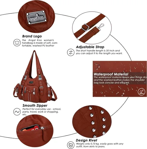 Miniatura 4 de Angel Kiss Bolsos de mano para mujer, de piel sintética suave, bolsas de hobo grandes para damas, asa superior, bolso de hombro, bolso con asa
